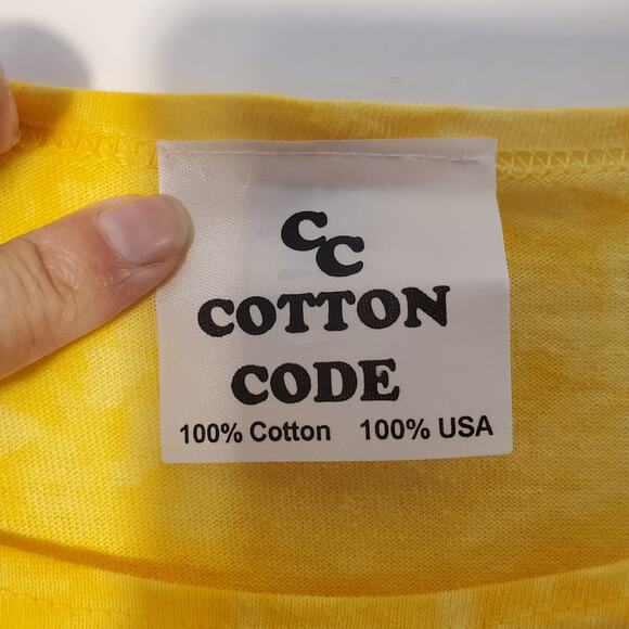 Cotton Code Yellow Maxi Dress Size L XL Tall Applique Short Sleeve Tie Dye USA - Picture 5 of 10